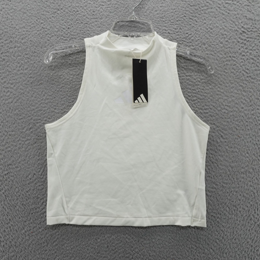 Adidas W ZNE Tank White Mock Neck Cropped Sleeveless Top Womens Medium NEW